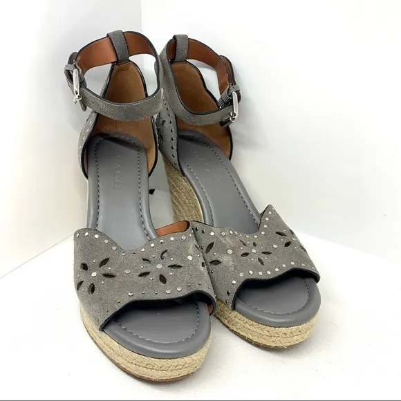 Coach Kelsi Grey Suede Wedge Sandals
