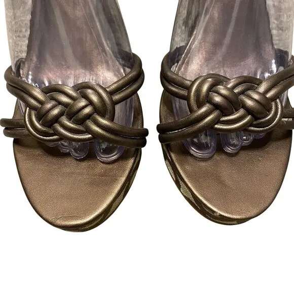 Coach Kinsey Wedge Sandals 9B Strap Signature Canvas Brown Leather Platform