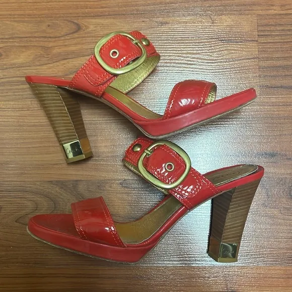 Coach Made in Italy Sandals Platform Heels Patent Leather Red Size 9 Orig.$149