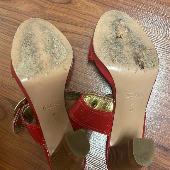 Coach Made in Italy Sandals Platform Heels Patent Leather Red Size 9 Orig.$149