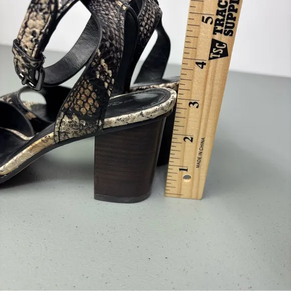 Coach Pipher Women's Heels Sandals 6.5B Black Snake Print Ankle Buckle Block