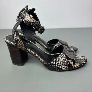 Coach Pipher Women's Heels Sandals 6.5B Black Snake Print Ankle Buckle Block