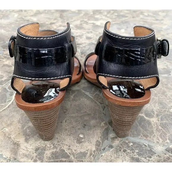COACH PRUE PATENT LEATHER Wedge Sandals Size 6B Black Q1470 Side Buckle