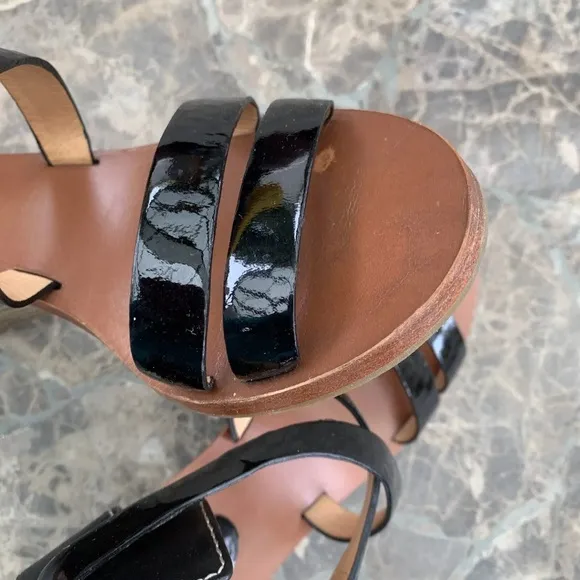 COACH PRUE PATENT LEATHER Wedge Sandals Size 6B Black Q1470 Side Buckle