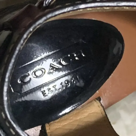 COACH PRUE PATENT LEATHER Wedge Sandals Size 6B Black Q1470 Side Buckle