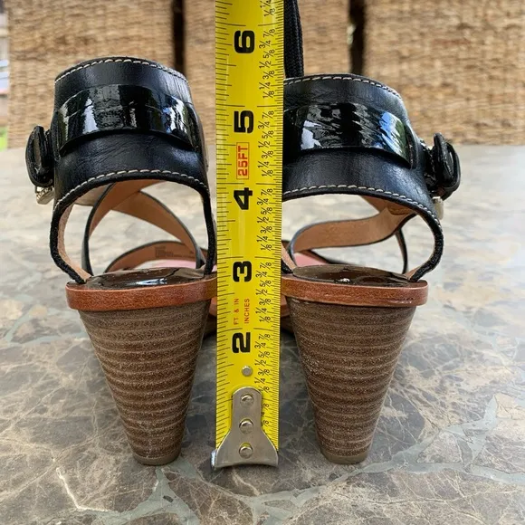 COACH PRUE PATENT LEATHER Wedge Sandals Size 6B Black Q1470 Side Buckle