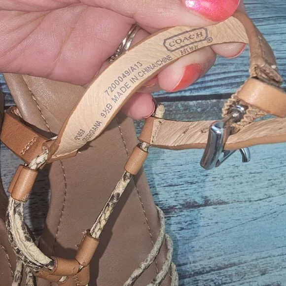 Coach Sandal Womens 9.5 Beige Tan Cork Wedge Braided Straps Open Toe Chic
