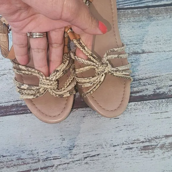 Coach Sandal Womens 9.5 Beige Tan Cork Wedge Braided Straps Open Toe Chic
