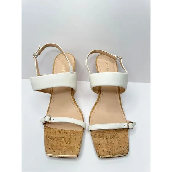 Coach Sandals Womens Size 11B White Leather Open Toe Kit Slingback Heels New