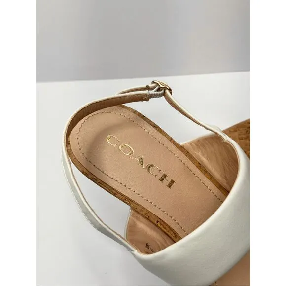 Coach Sandals Womens Size 11B White Leather Open Toe Kit Slingback Heels New