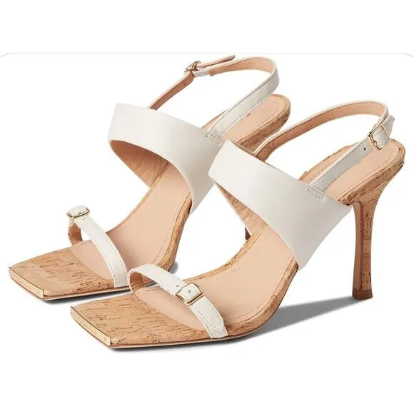 Coach Sandals Womens Size 11B White Leather Open Toe Kit Slingback Heels New