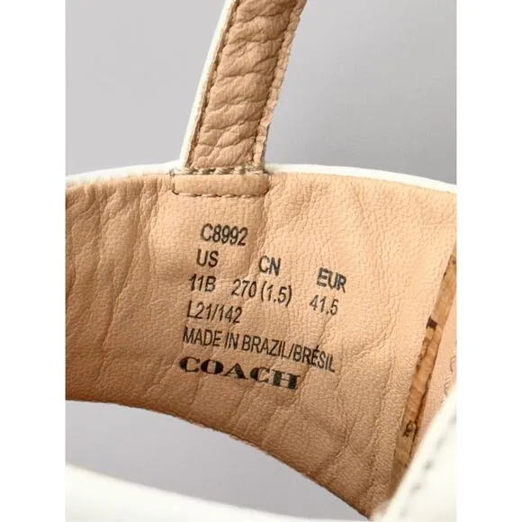 Coach Sandals Womens Size 11B White Leather Open Toe Kit Slingback Heels New