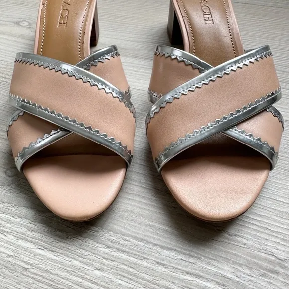 Coach tan and silver mules slides sandals