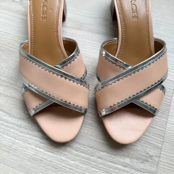 Coach tan and silver mules slides sandals