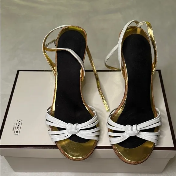 Coach White and Gold High Heel Sandal
