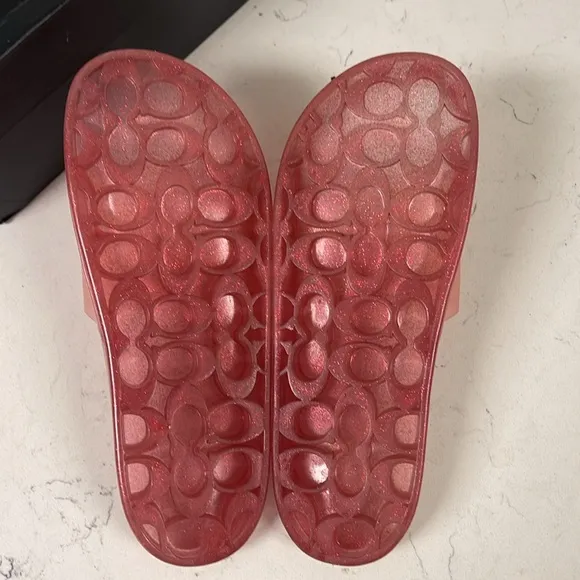 Coach Womens Ulyssa Pink Logo Flats Pool Slides Sandals Size 8 Slides