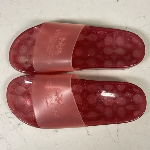 Coach Womens Ulyssa Pink Logo Flats Pool Slides Sandals Size 8 Slides