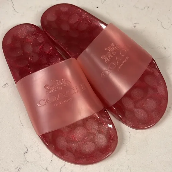 Coach Womens Ulyssa Pink Logo Flats Pool Slides Sandals Size 8 Slides