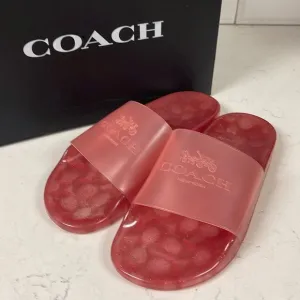 Coach Womens Ulyssa Pink Logo Flats Pool Slides Sandals Size 8 Slides