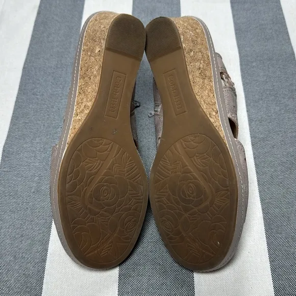 COBB HILL by Rockport Women's Janna Wedge Leather Sandals Metallic Gold sz 9.5