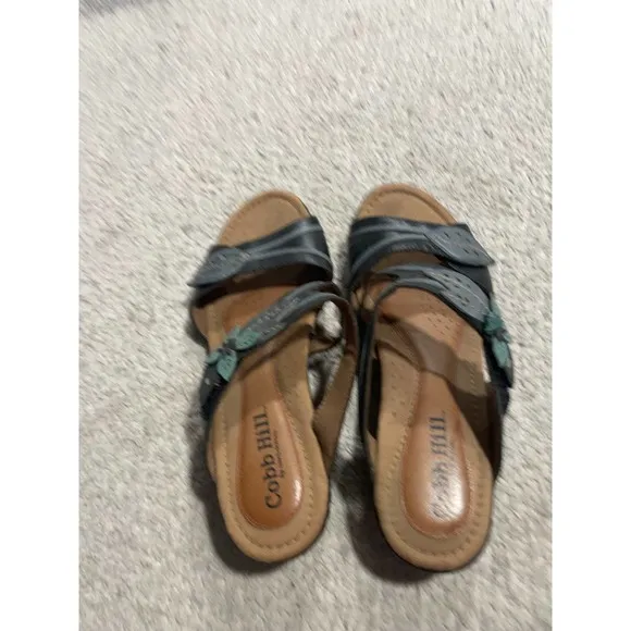 Cobb Hill Flower Leaf Vivian Adjustable Sandals Womens 10 M Gray Blue CBL10BKM