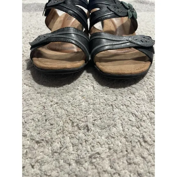 Cobb Hill Flower Leaf Vivian Adjustable Sandals Womens 10 M Gray Blue CBL10BKM