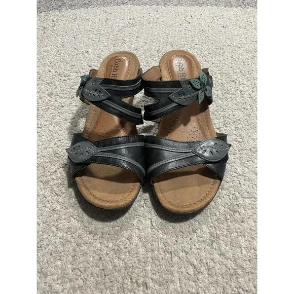 Cobb Hill Flower Leaf Vivian Adjustable Sandals Womens 10 M Gray Blue CBL10BKM