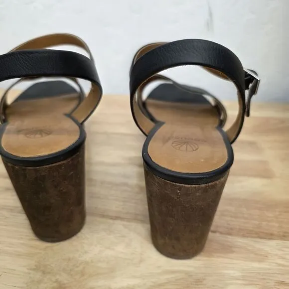 Coclico Midwood Wedge Sandals Black Leather Women's Size 9 EU 40