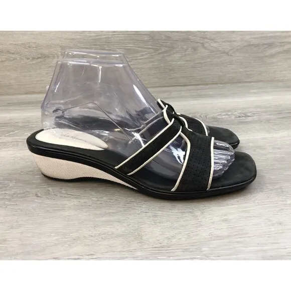 Cole Haan Air Women's Black Leather Strappy Sandals Wedge Comfort Leather Sz 8