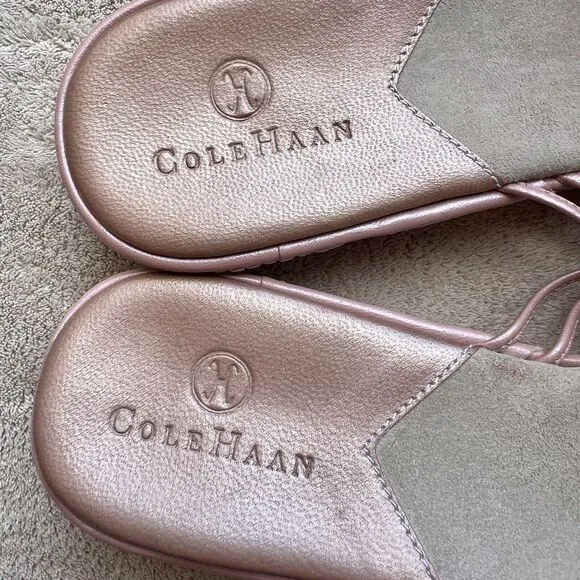 Cole Haan Camdyn Pearlized Pink Daisy Slide Flat Sandals w/ Toe Post Women’s 6.5