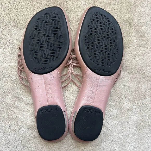 Cole Haan Camdyn Pearlized Pink Daisy Slide Flat Sandals w/ Toe Post Women’s 6.5