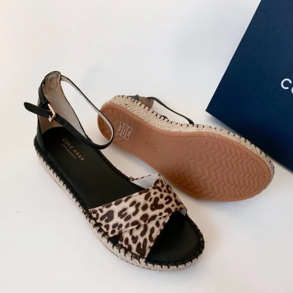 COLE HAAN CLOUDFEEL ESPADRILLE LEOPARD SANDALS