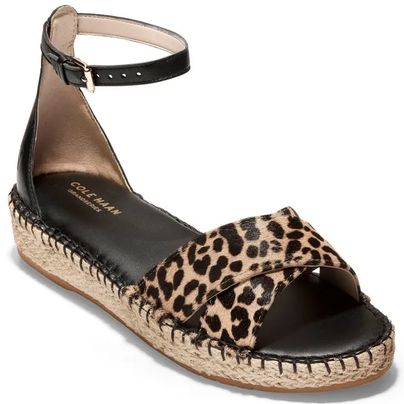 COLE HAAN CLOUDFEEL ESPADRILLE LEOPARD SANDALS
