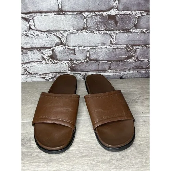 COLE HAAN Grand Os Modern Classics Brown Leather Slides Sandals Men 12M US/45EU