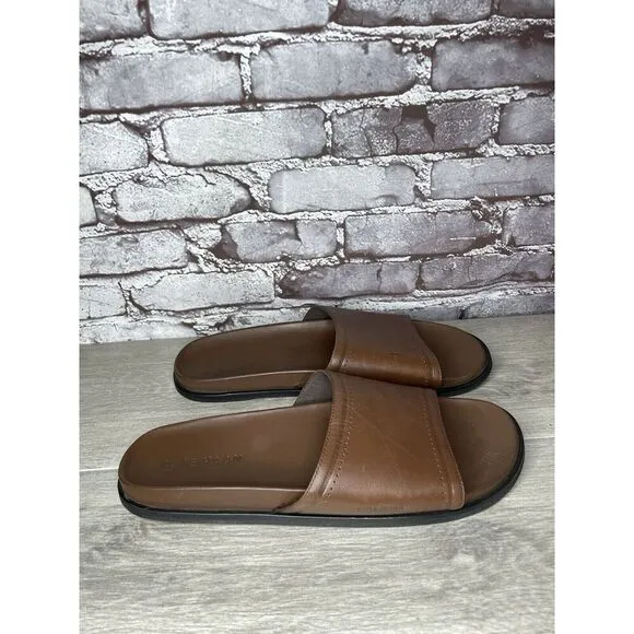 COLE HAAN Grand Os Modern Classics Brown Leather Slides Sandals Men 12M US/45EU