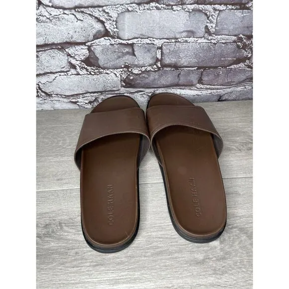 COLE HAAN Grand Os Modern Classics Brown Leather Slides Sandals Men 12M US/45EU