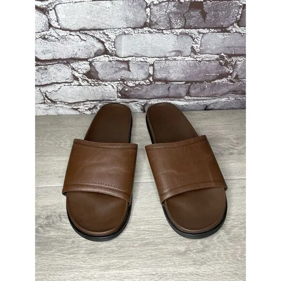 COLE HAAN Grand Os Modern Classics Brown Leather Slides Sandals Men 12M US/45EU