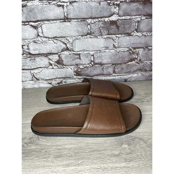 COLE HAAN Grand Os Modern Classics Brown Leather Slides Sandals Men 12M US/45EU