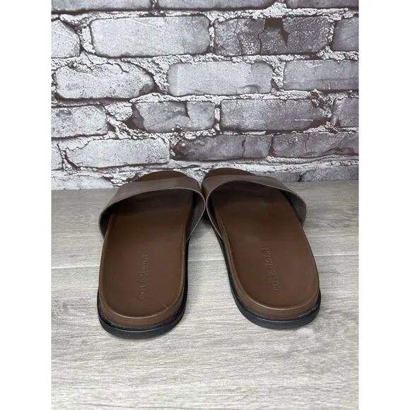 COLE HAAN Grand Os Modern Classics Brown Leather Slides Sandals Men 12M US/45EU