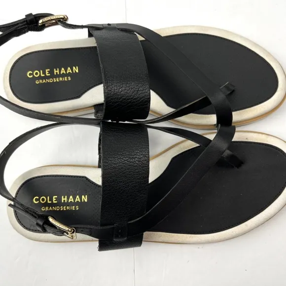 Cole Haan Grand Series Leather Mandy Thong Flat Sandals Women’s size 7.5 Black