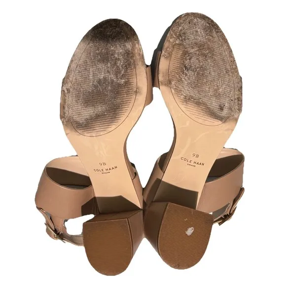 Cole Haan Josie Block Heel Sandal Nude tan Leather 9B