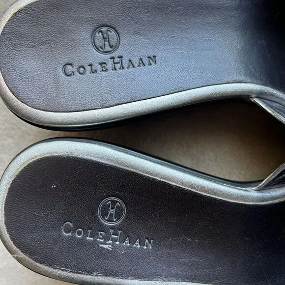 Cole Haan Metallic Silver Open Peep Toe Wedge Slip On Slide Sandal Women’s 8 B