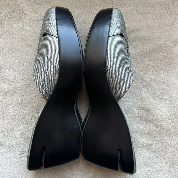 Cole Haan Metallic Silver Open Peep Toe Wedge Slip On Slide Sandal Women’s 8 B