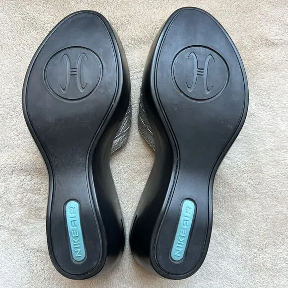 Cole Haan Metallic Silver Open Peep Toe Wedge Slip On Slide Sandal Women’s 8 B