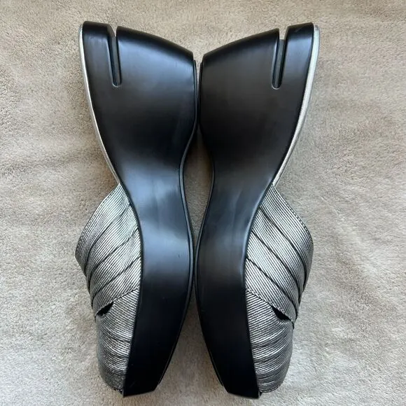 Cole Haan Metallic Silver Open Peep Toe Wedge Slip On Slide Sandal Women’s 8 B