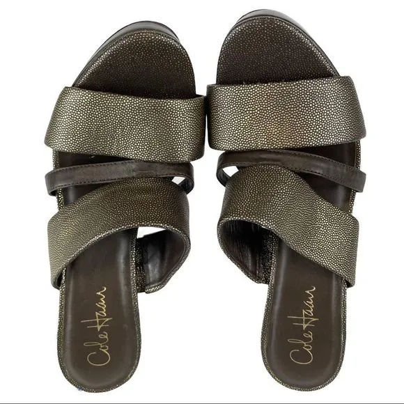 COLE HAAN / NIKE AIR Gold Leather Slide Sandals -7