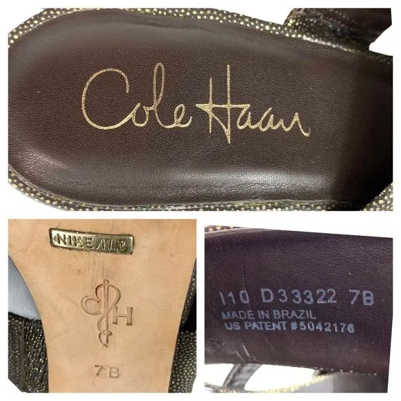 COLE HAAN / NIKE AIR Gold Leather Slide Sandals -7