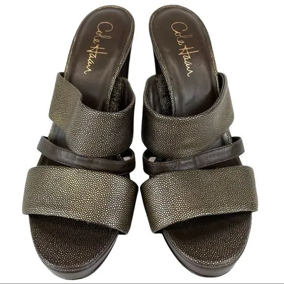 COLE HAAN / NIKE AIR Gold Leather Slide Sandals -7