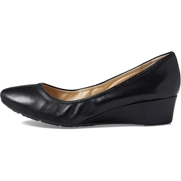 Cole Haan Sloane W28026 Sandals Women's 7 Black Leather Wedge Heel Pump ZPO1770