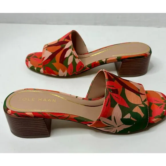 Cole Haan Women's Calli Single-Band Block-Heel Sandals Multi Leaf Print Size 7